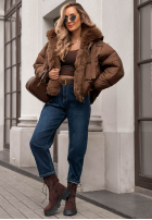 Scurtă pikowana Geacă z futerkiem Frosty Darling ciocolatie