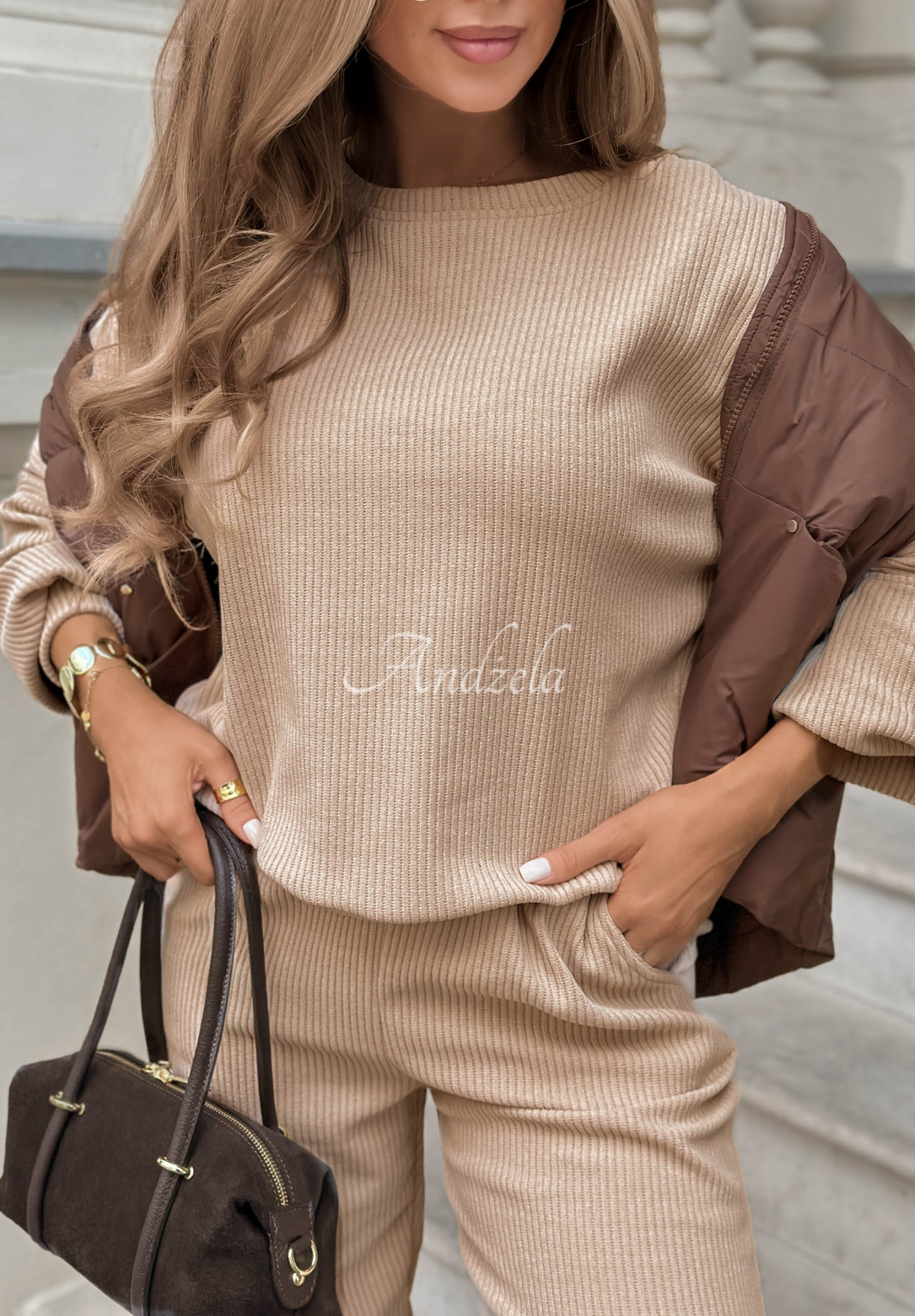 Set de trening din catifea raiată cu bluză și pantaloni din bumbac Living Soft