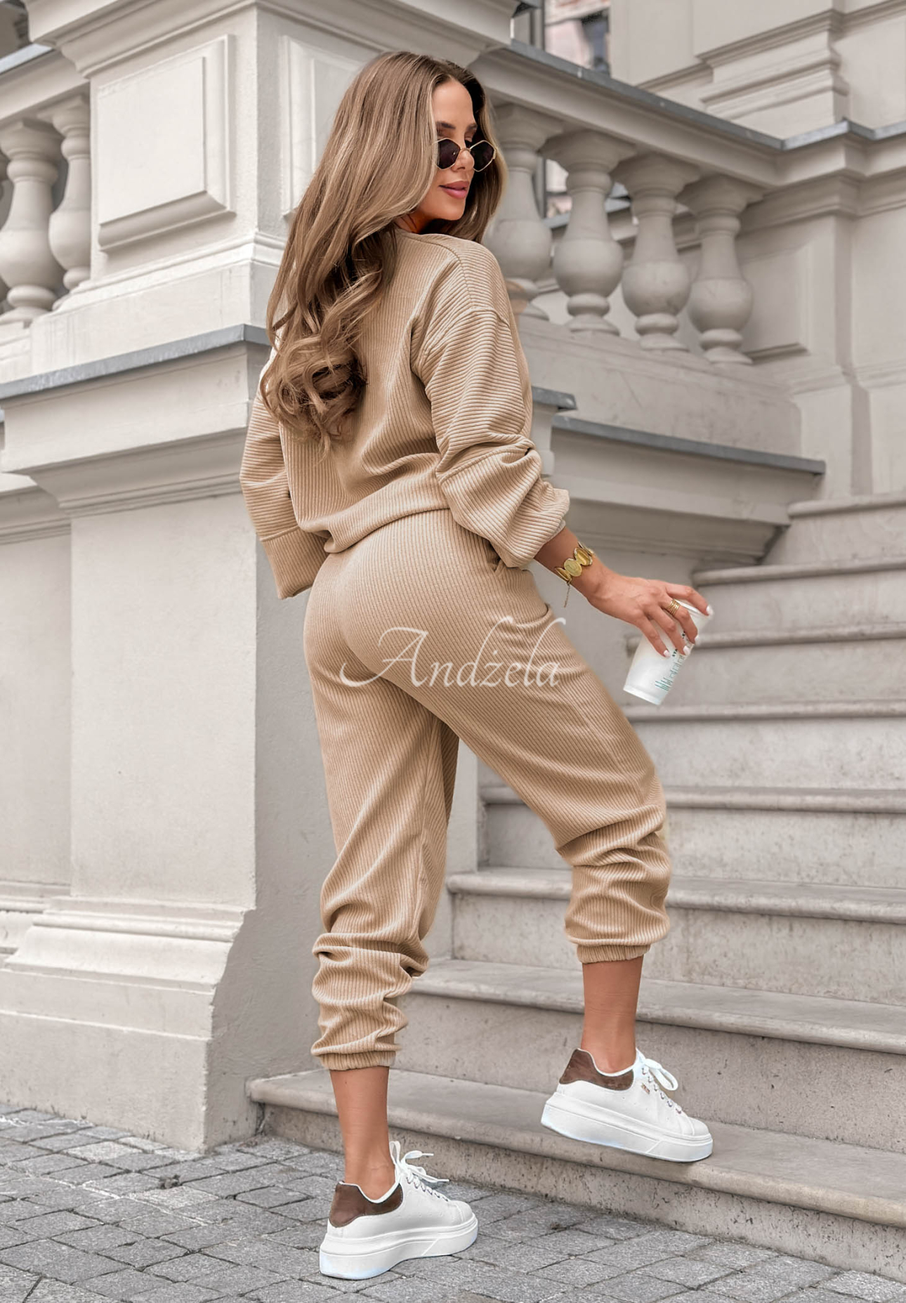 Set de trening din catifea raiată cu bluză și pantaloni din bumbac Living Soft