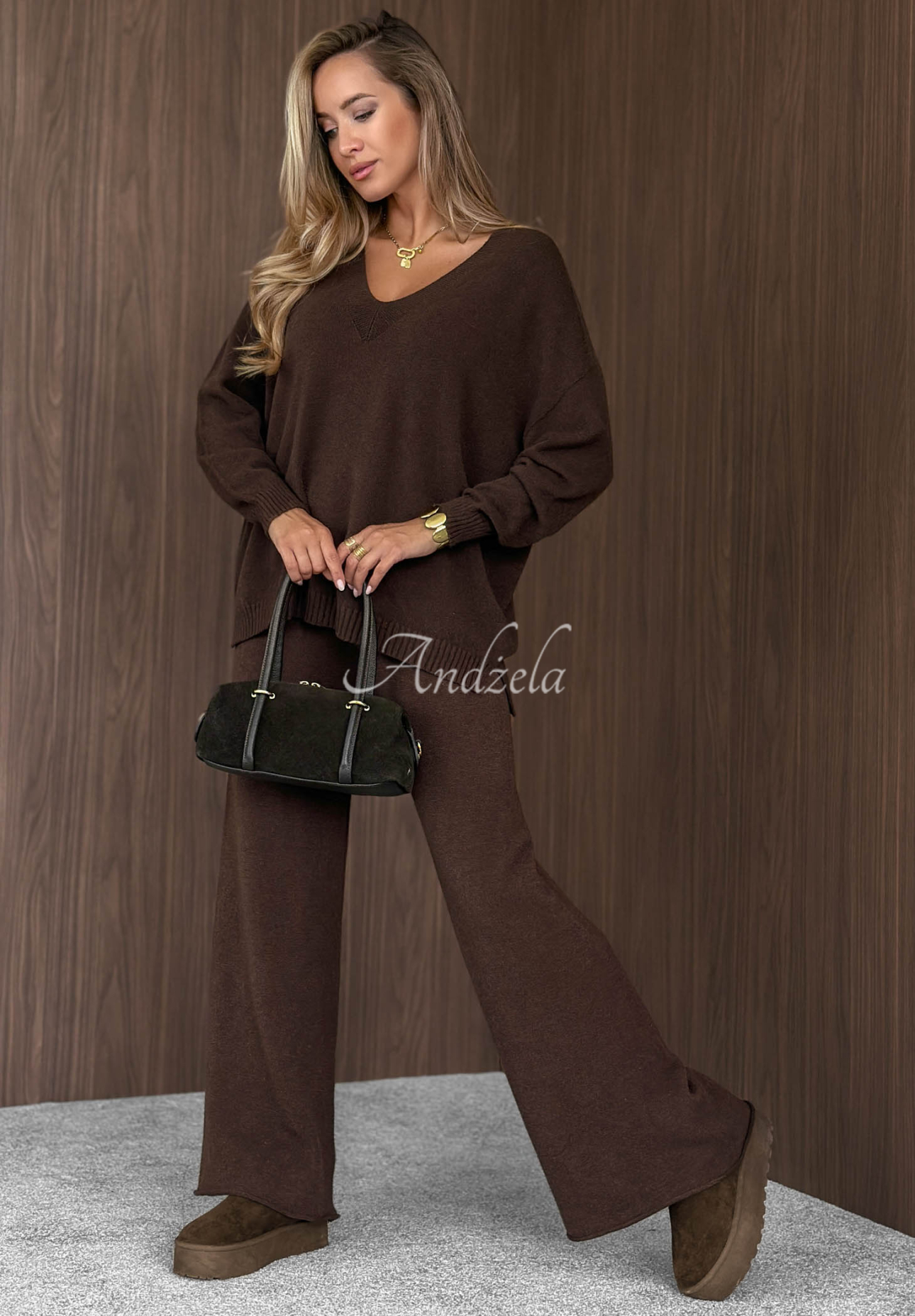 Compleu tricotat din viscoză cu pulover și pantaloni Faded Skies