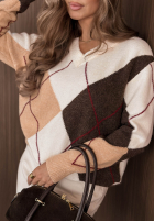 Krótki Pulover z dekoltem w romby Classy Autumn ecru