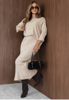 Dzianinowy Compleu Pulover i prążkowane Pantaloni wide leg Silent Sunday bej