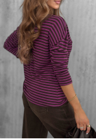 Bluză longsleeve z dekoltem w paski Lovely Autumn beżowo-ciocolatie