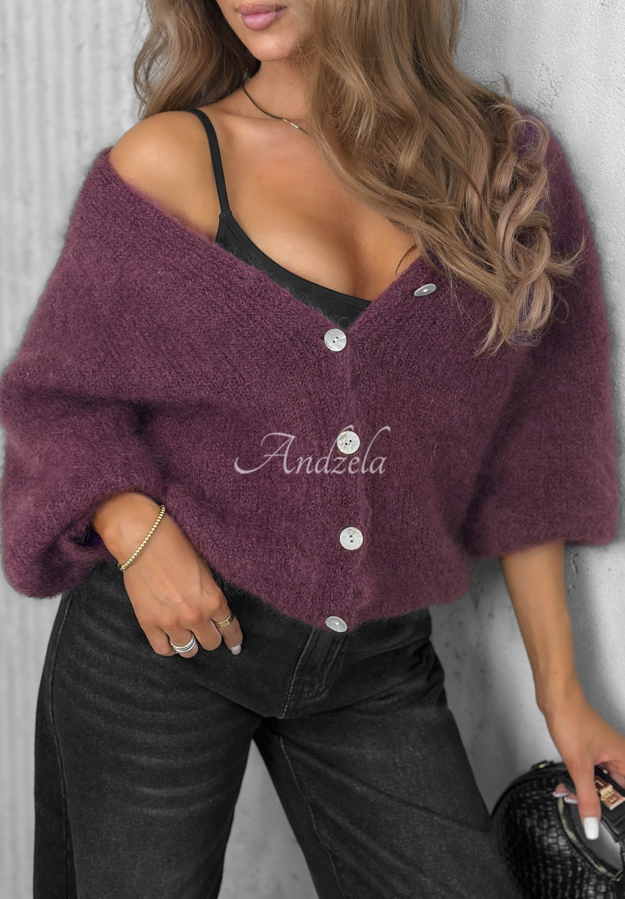 Cardigan scurt din mohair cu închidere Sugar Cloud