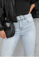 Pantaloni din denim dzwony z kryształkami Stardust Jeans albastru deschis