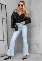 Pantaloni din denim dzwony z kryształkami Stardust Jeans albastru deschis