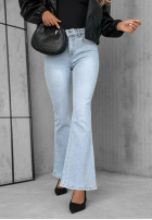 Pantaloni din denim dzwony z kryształkami Stardust Jeans albastru deschis