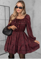 Rochie mini z falbankami cu model tip panteră Soft Autumn burgundowa