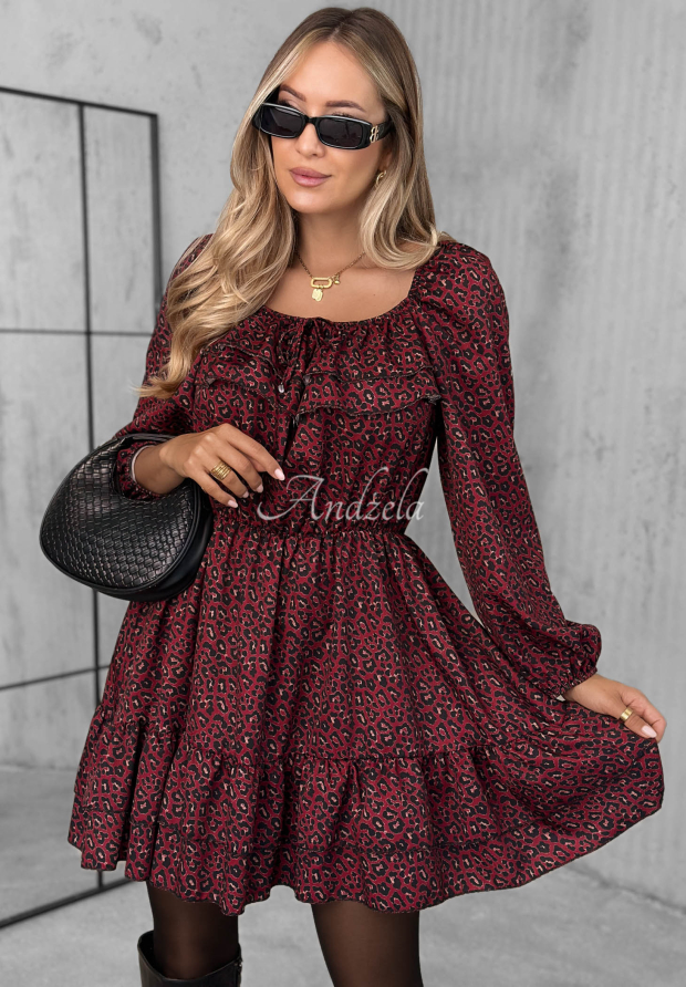 Rochie din viscoză cu volănașe și imprimeu leopard Soft Autumn