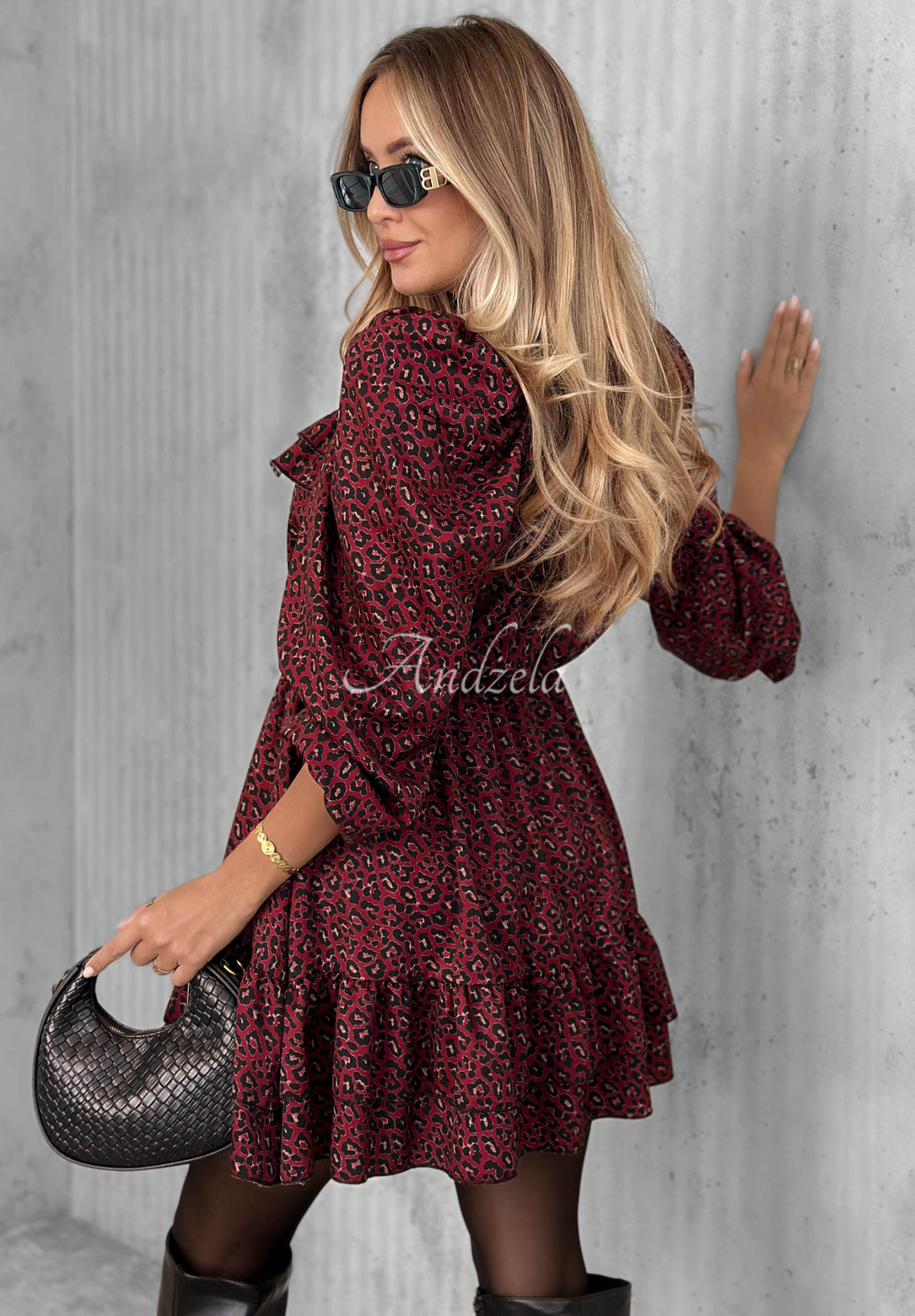 Rochie din viscoză cu volănașe și imprimeu leopard Soft Autumn