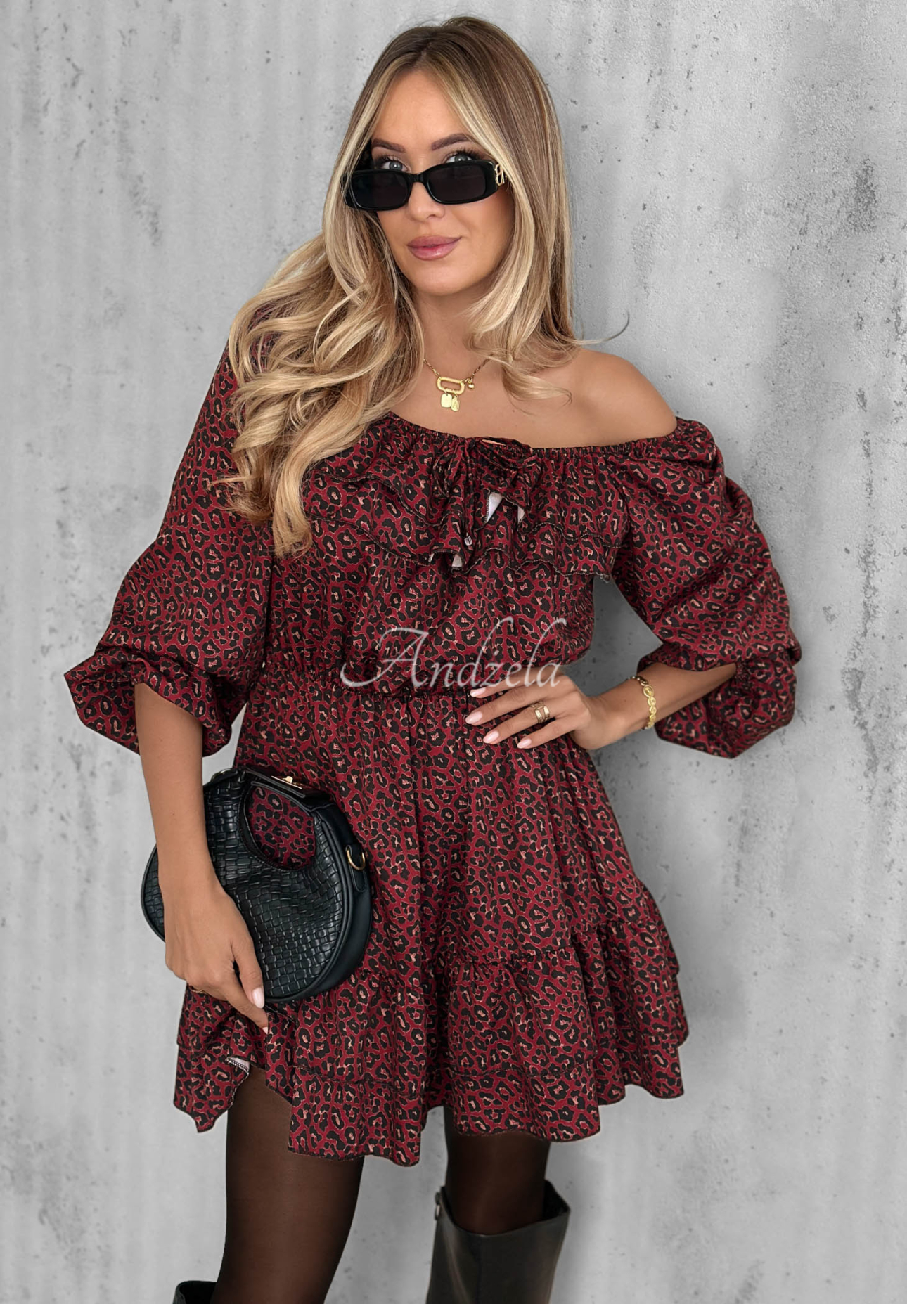 Rochie din viscoză cu volănașe și imprimeu leopard Soft Autumn