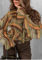 Cămașă z falbankami w paski Soft Allure oliwkowo-camel