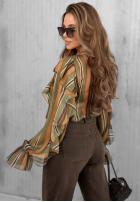 Cămașă z falbankami w paski Soft Allure oliwkowo-camel