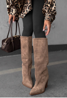 Lungi zamszowe Cizme na słupku Fall Style ciocolatii