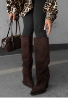 Lungi zamszowe Cizme na słupku Fall Style ciocolatii