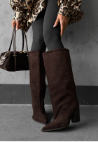 Lungi zamszowe Cizme na słupku Fall Style ciocolatii
