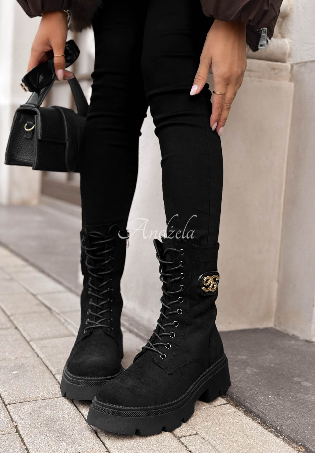 Botine din piele întoarsă cu șireturi Velvet Season