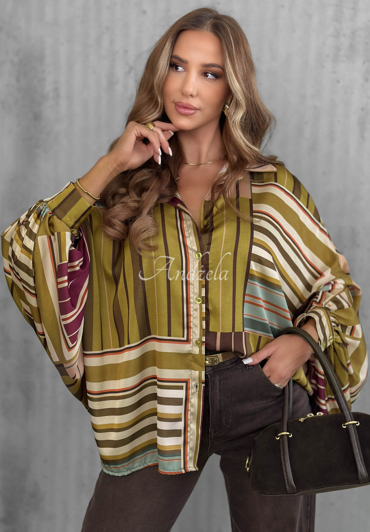 Cămașă oversize din satin în dungi Soft Luxury