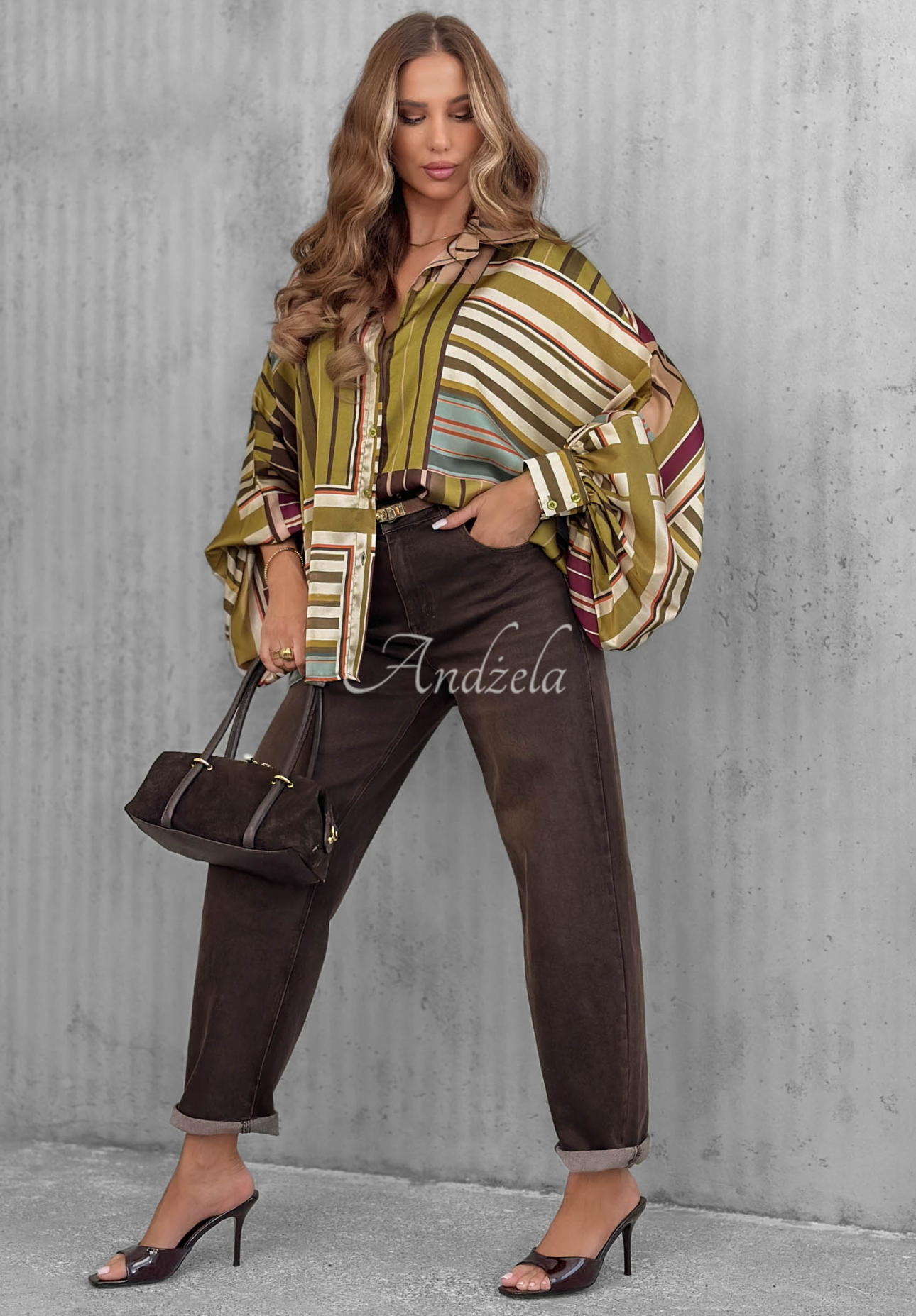 Cămașă oversize din satin în dungi Soft Luxury