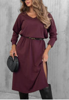 Bawełniana Rochie maxi z dekoltem w serek Daily Style burgundowa