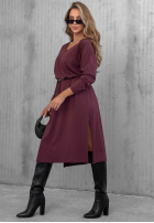 Bawełniana Rochie maxi z dekoltem w serek Daily Style burgundowa