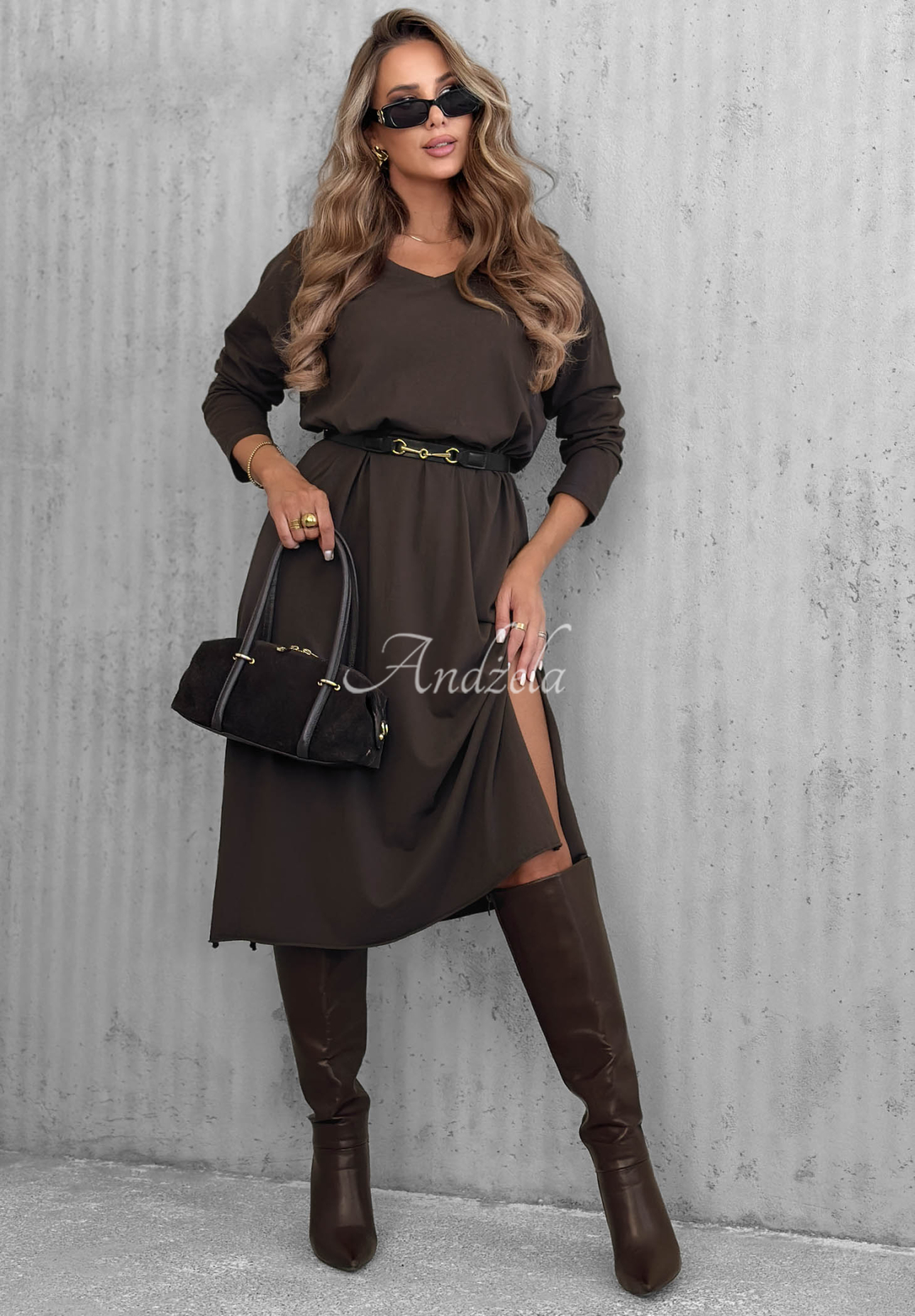 Rochie midi din bumbac cu decolteu în V Daily Style