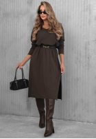 Bawełniana Rochie maxi z dekoltem w serek Daily Style burgundowa