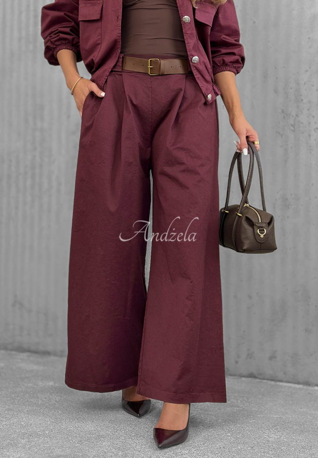Pantaloni wide leg din bumbac cu curea Iconic Style