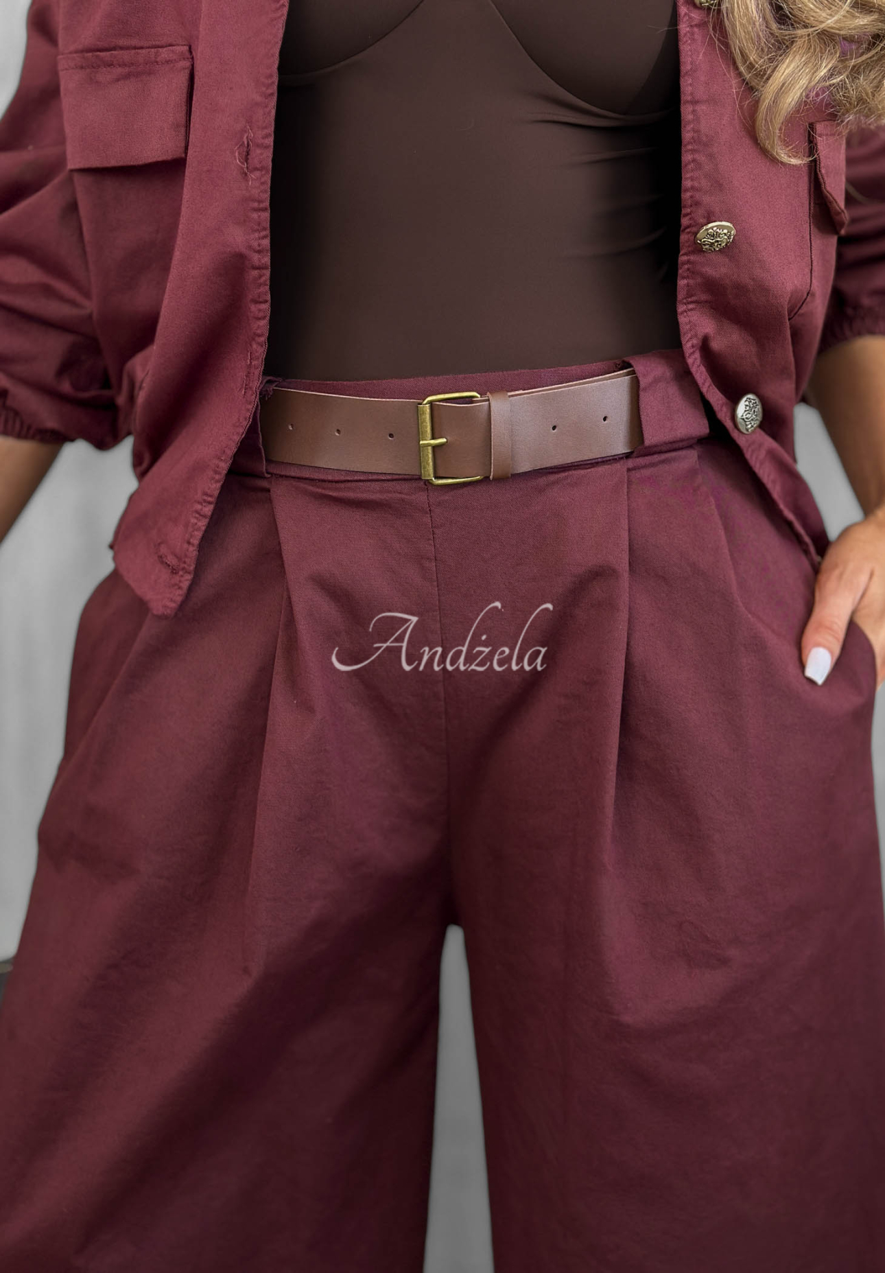 Pantaloni wide leg din bumbac cu curea Iconic Style