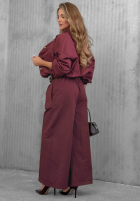 Compleu Geacă bomberka i Pantaloni wide leg Iconic Style burgundowy