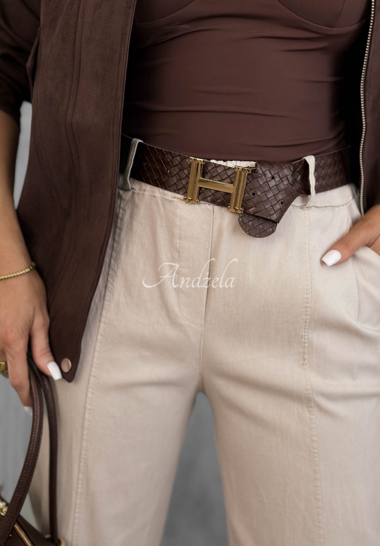 Pantaloni mom fit din viscoză cu curea Still Morning