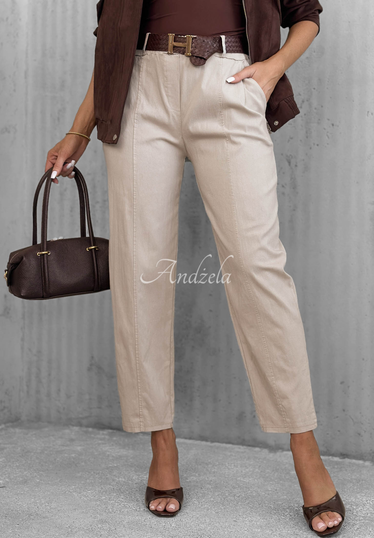 Pantaloni mom fit din viscoză cu curea Still Morning