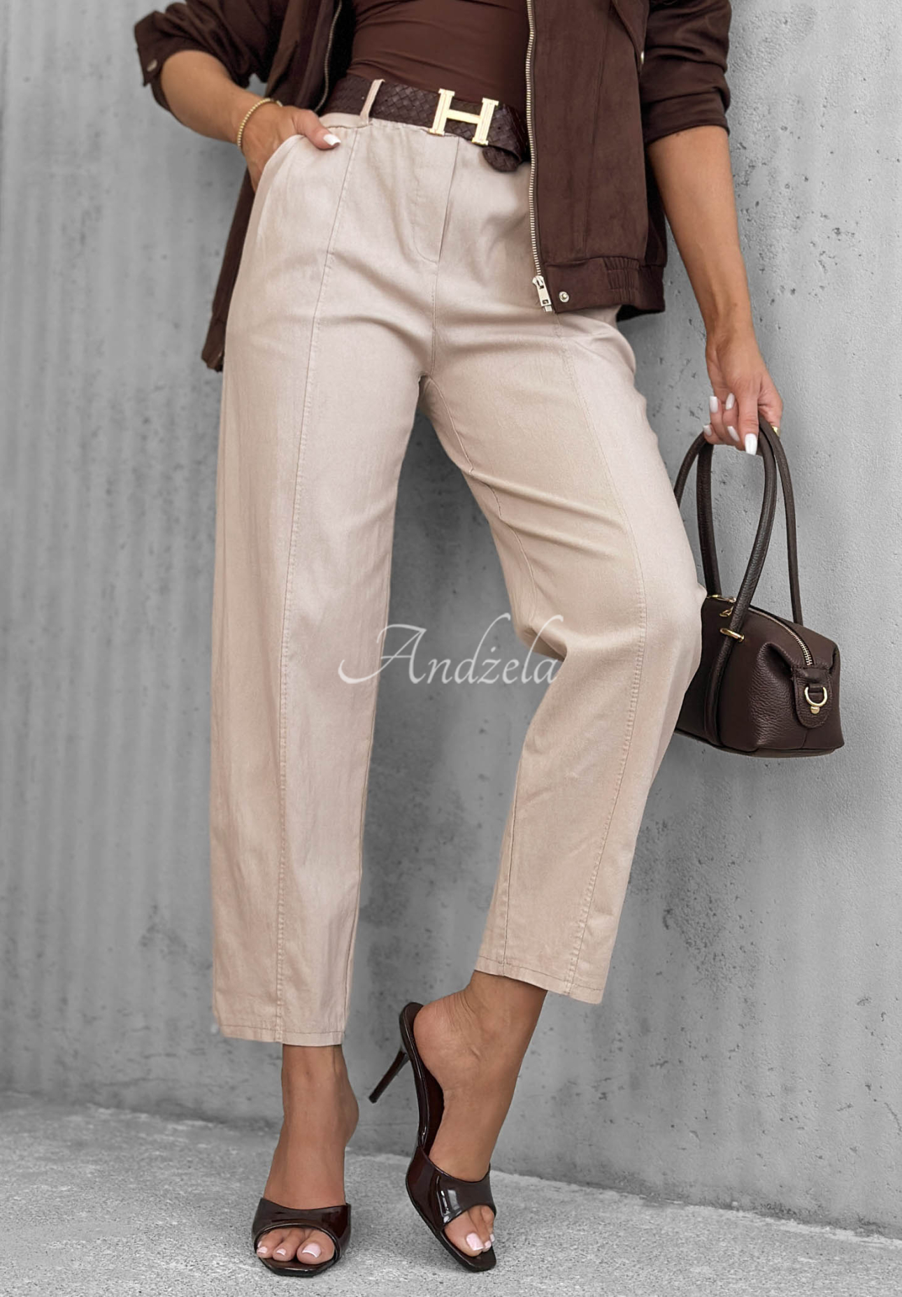 Pantaloni mom fit din viscoză cu curea Still Morning