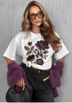Tricou z nadrukiem Forgotten Roses Alb