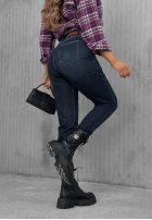 Pantaloni din denim mom fit z paskiem Something Better ciemnogranatowe