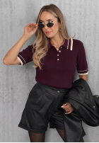 Tricou z kołnierzykiem i zapięciem na guziki Tea Society ciocolatiu