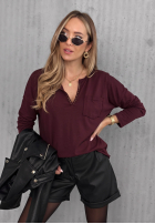 Bawełniana Bluză longsleeve z dekoltem Basic Charm burgundowa
