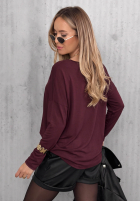 Bawełniana Bluză longsleeve z dekoltem Basic Charm burgundowa