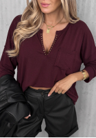 Bawełniana Bluză longsleeve z dekoltem Basic Charm burgundowa