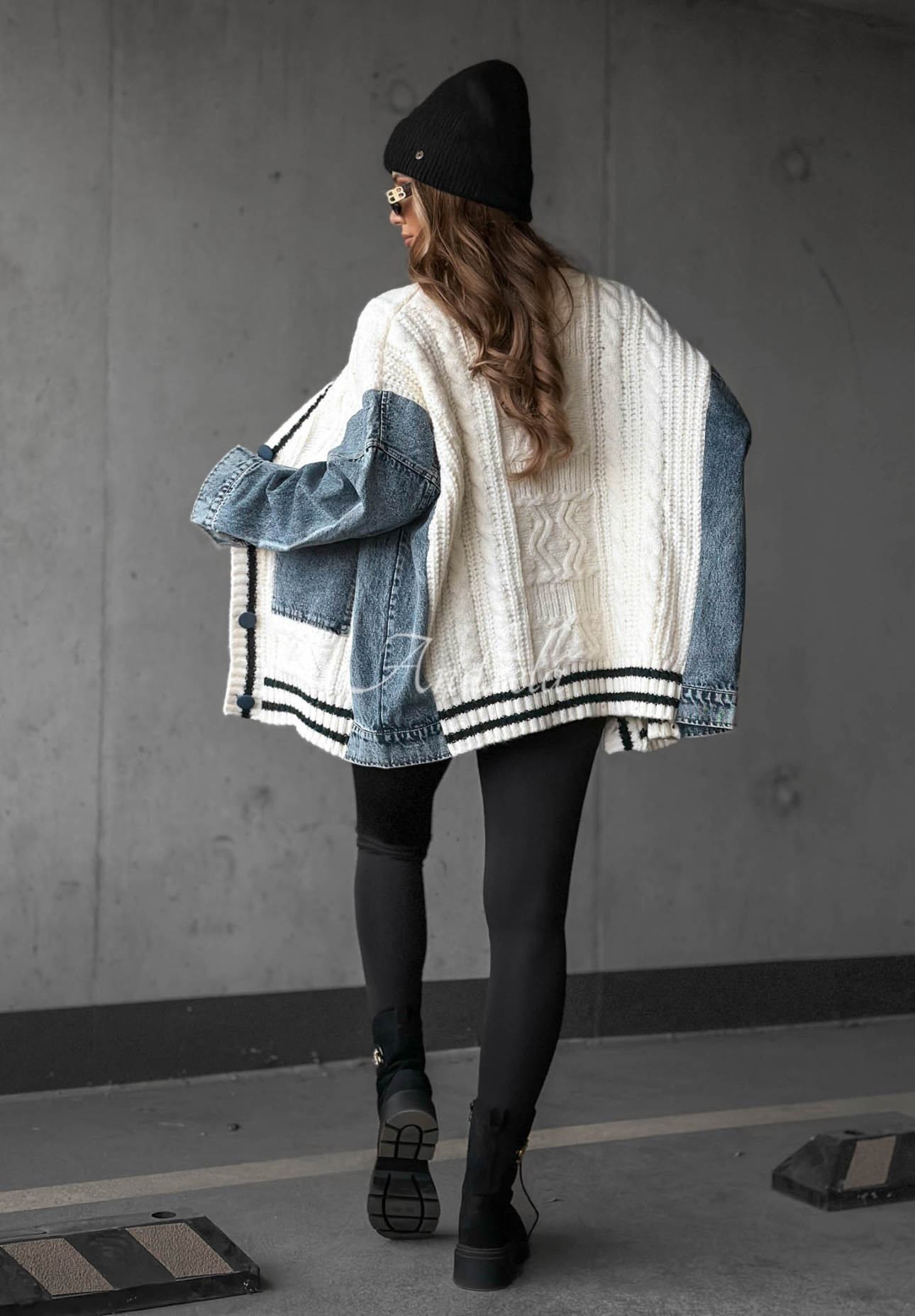 Pulover cardigan din bumbac cu elemente din denim Morning Streets