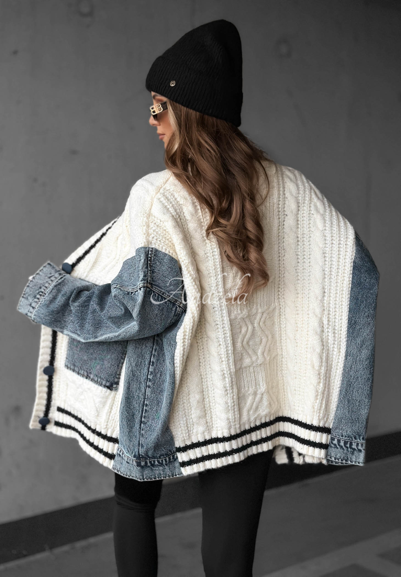 Pulover cardigan din bumbac cu elemente din denim Morning Streets