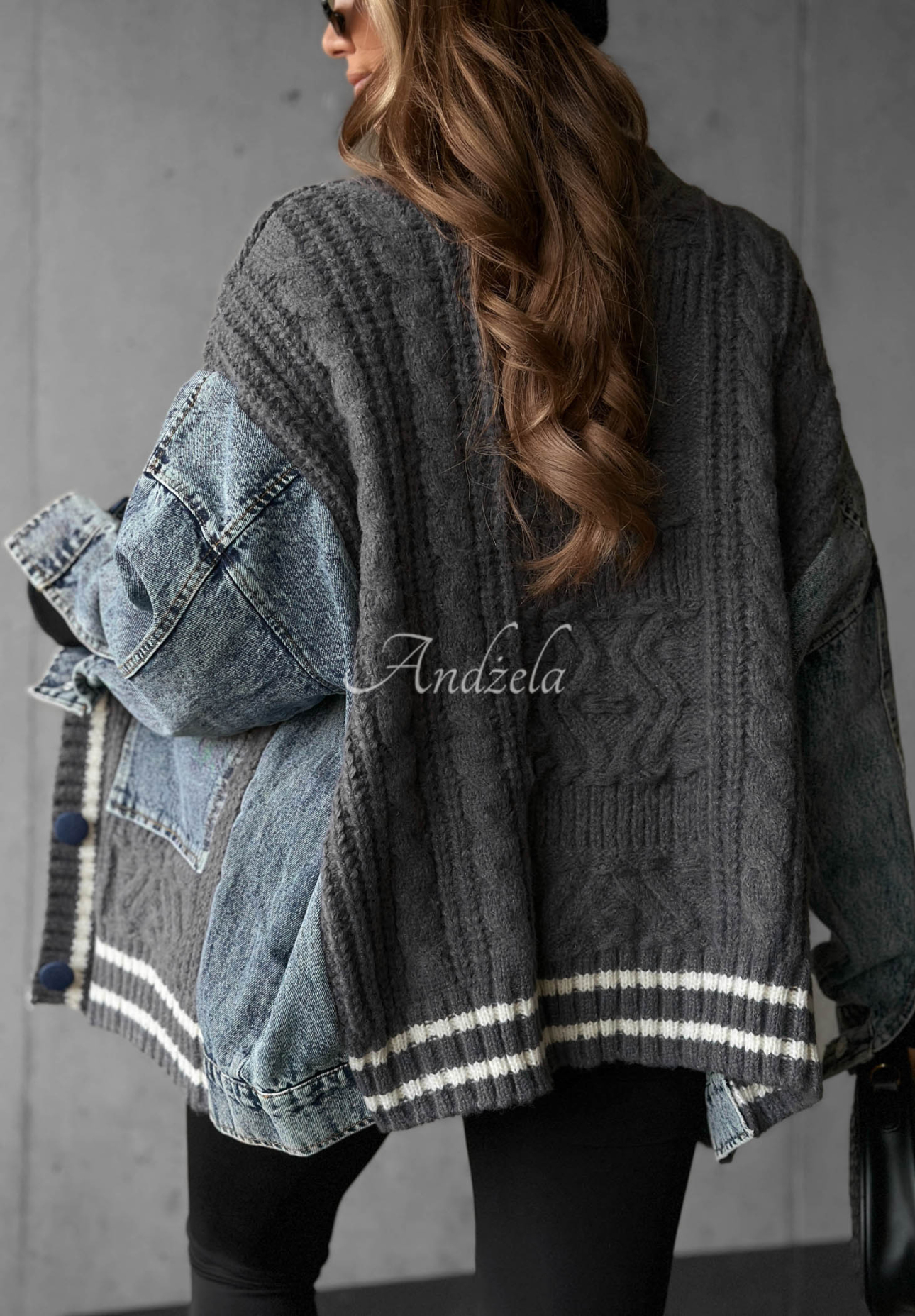 Pulover cardigan din bumbac cu elemente din denim Morning Streets