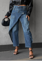 Pantaloni din denim wide leg z kopertowym przodem Morning Hush albastre
