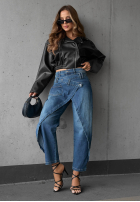 Pantaloni din denim wide leg z kopertowym przodem Morning Hush albastre