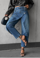 Pantaloni din denim wide leg z kopertowym przodem Morning Hush albastre