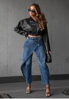 Pantaloni din denim wide leg z kopertowym przodem Morning Hush albastre