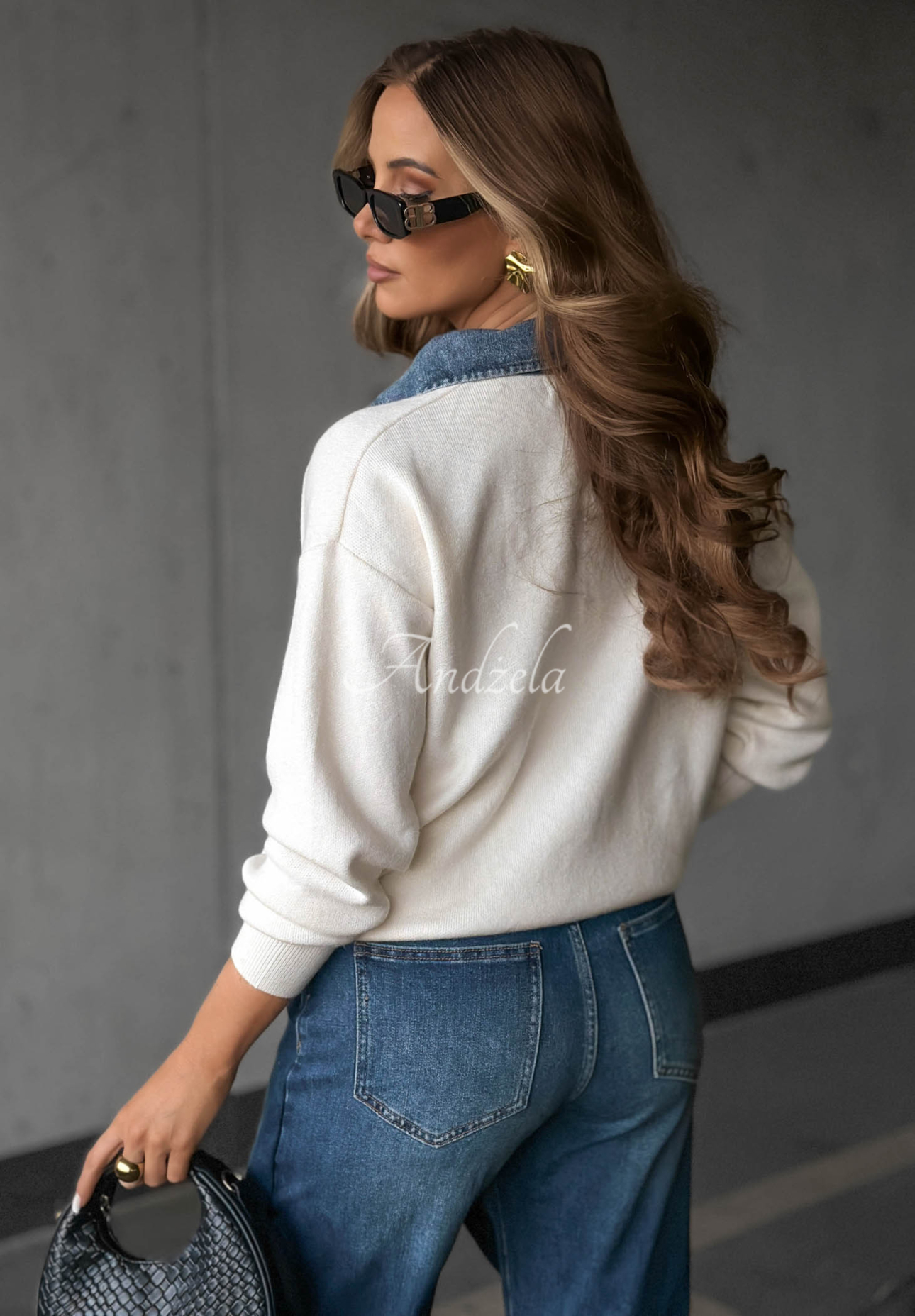 Pulover din viscoză cu guler din denim NY City