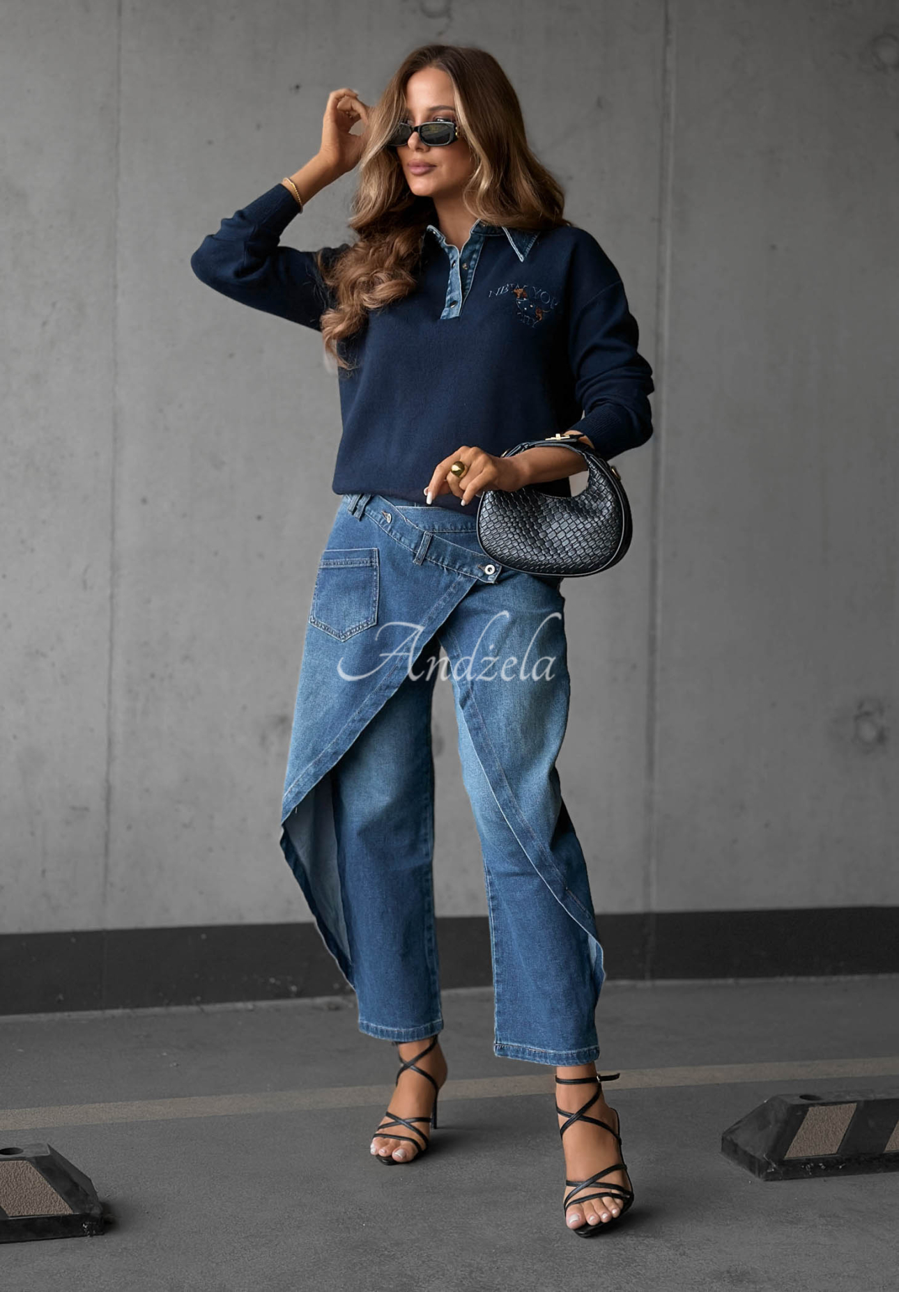 Pulover din viscoză cu guler din denim NY City