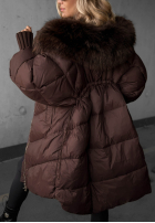 Puchowa pikowana Geacă z kapturem i futerkiem Shiny Frost negru