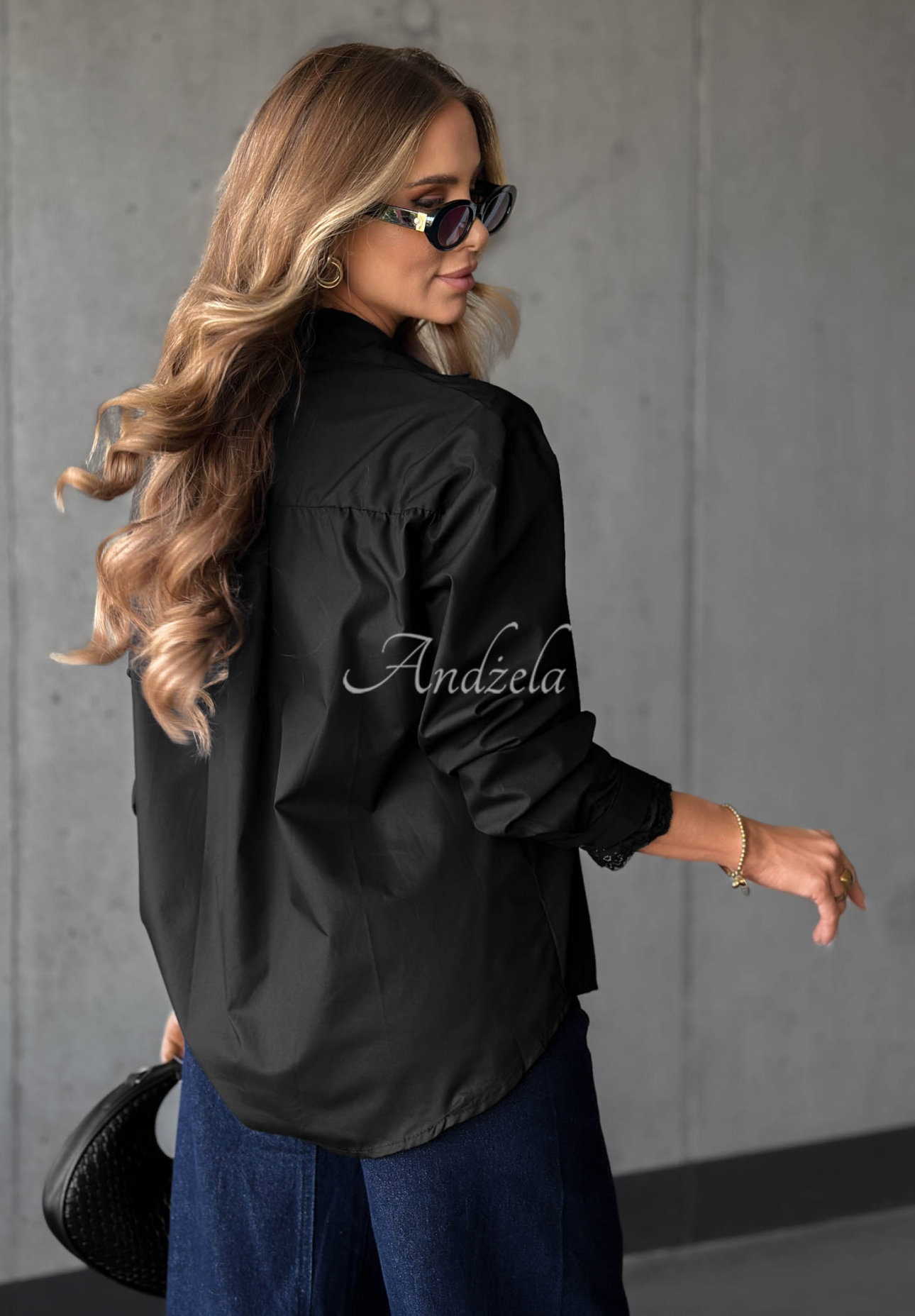 Cămașă oversize din bumbac cu dantelă Silver Mist